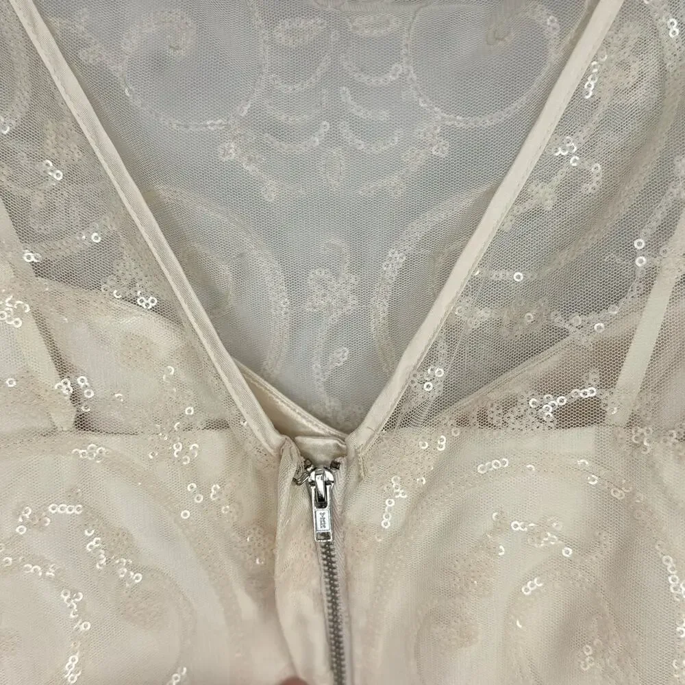 Jill Stuart Women’s 6 Sequin Ivory Mini Fit & Flare Dress - Picture 6 of 10